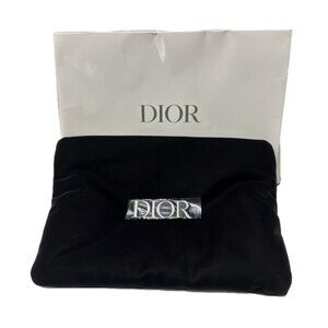 Christian Dior Black Soft Satin Cosmetic Bag Pouch with Silver Zipper Luxury
